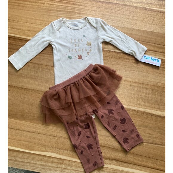 Carters Baby Girls "Full Of Thanks" Bodysuit & Legging Set With Tulle Skirt 6M - Picture 3 of 12